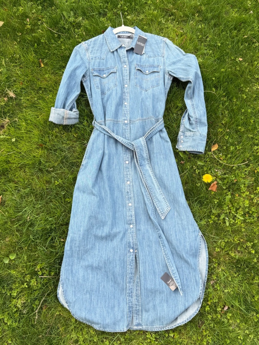 NWT Ralph Lauren Western Denim Pearl Snap Dress in Desert Sky chambray sz 8 - Picture 2 of 12